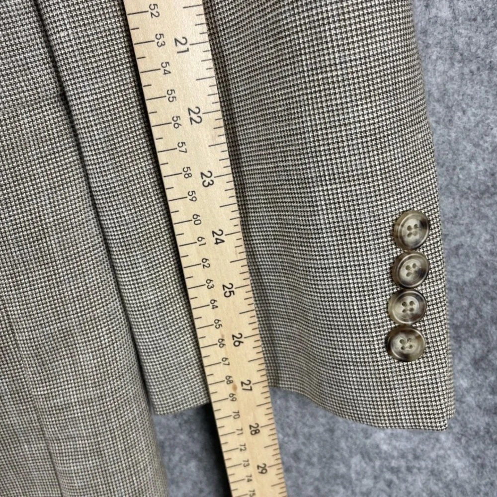 Jos A Bank Linen Wool Blazer Sport Coat Men 44XL Beige Houndstooth 2 Button